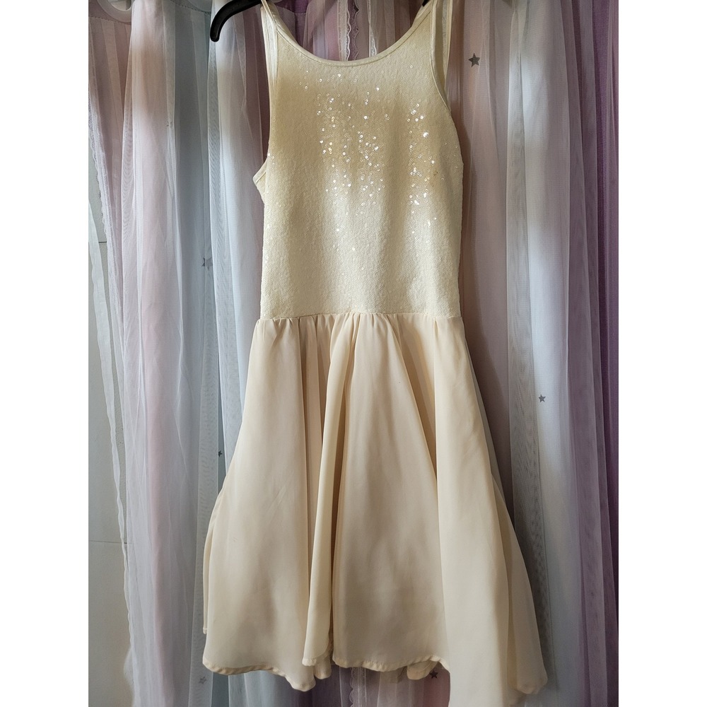 Miss Behave Girls Cream Sequin Open Back Party Dress Size 14 Ivory Sleeveles 907